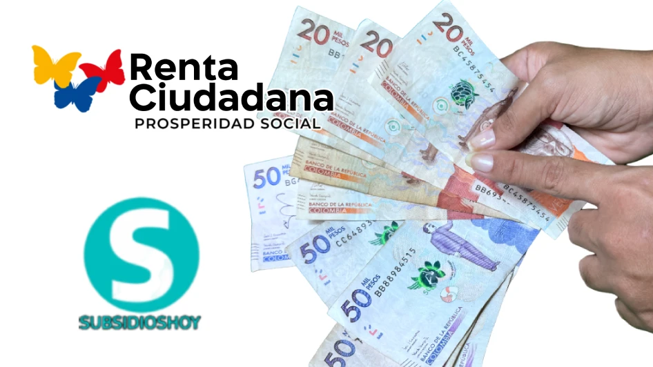 contiene dinero colombiano, logo de la RC y logo de subsidios hoy